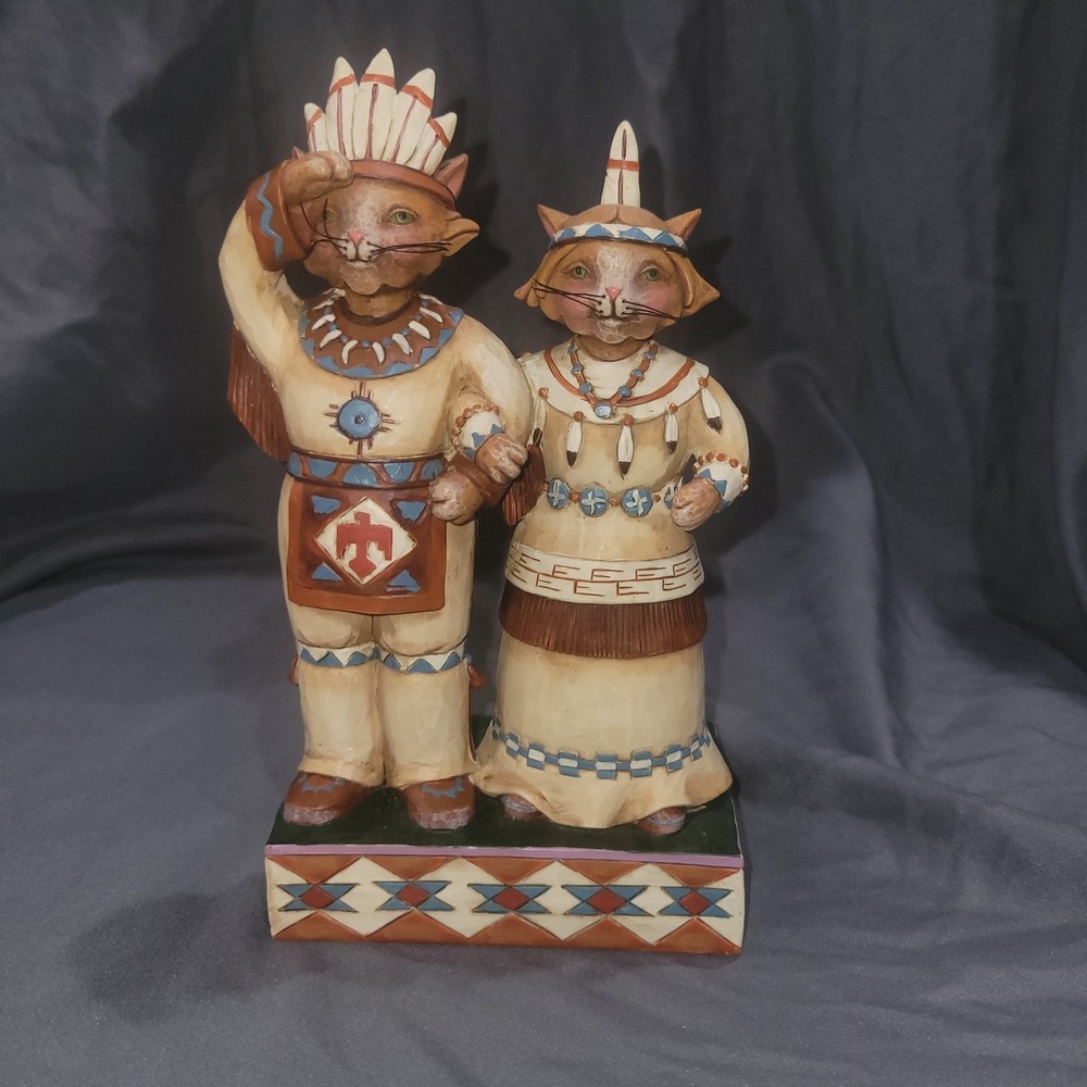 Jim Shore 4022908 Tribal Tails Native American Thanksgiving Cat Couple 2011